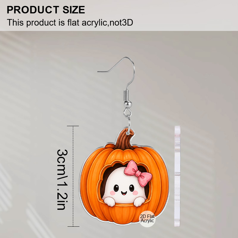 Cute Bow Ghost Inside Pumpkin Acrylic Dangle Earrings